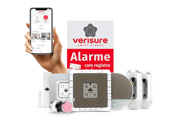 Kit completo Verisure Smart Alarms — central, sensores, câmeras e app
